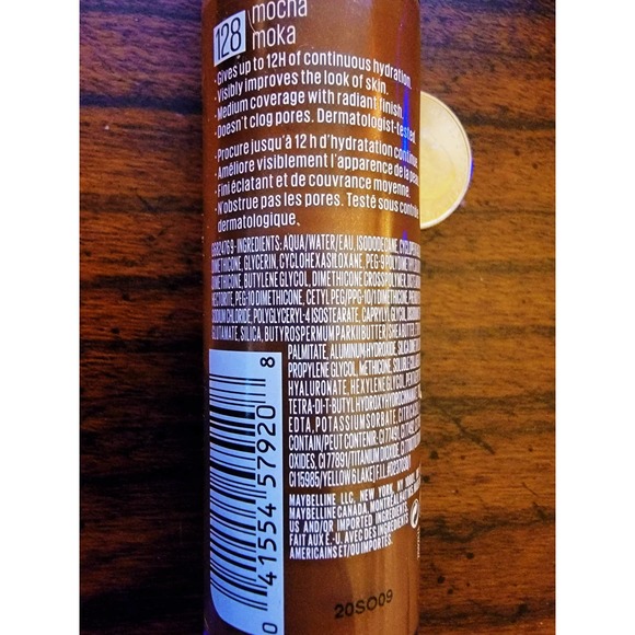 2 Pack Maybelline New‎ York Dream Radiant Liquid Hydrating Foundation Mocha #128 - Picture 2 of 3